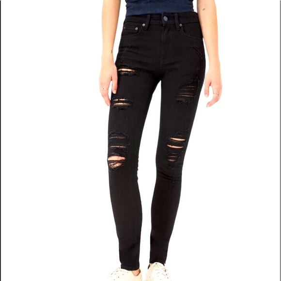 Aeropostale Denim - Aeropostale High Rise Jegging Black Destroyed Skinny Jeans Womens Size 0 Reg